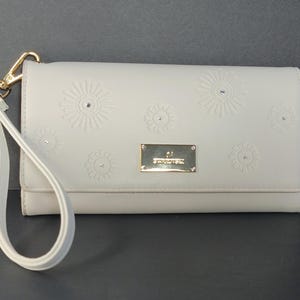 Cartera de lujo vintage grande con tres pliegues y cristales florales de Swarovski, cartera grande para mujer con chequera.