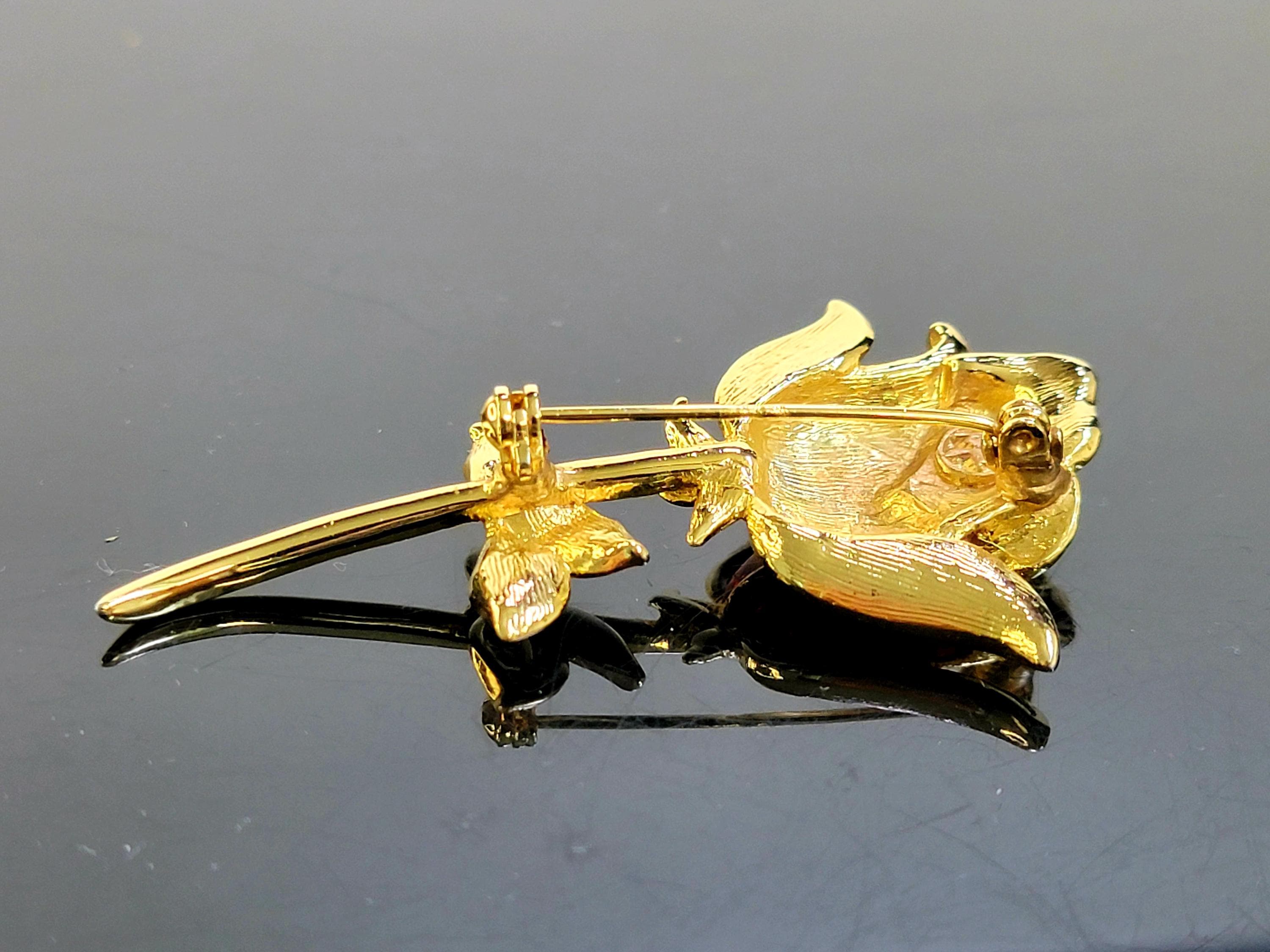 Vintage BJL Red Enamel Rose Brooch – Art Deco Rhinestone Flower