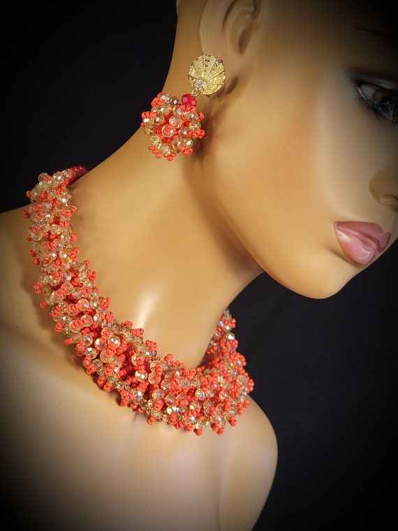 Coral 3 AB crystal matching jewelry set,matching … - image 2