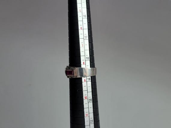 925 Sterling Silver Red Ruby Ring, Antique Rectan… - image 6