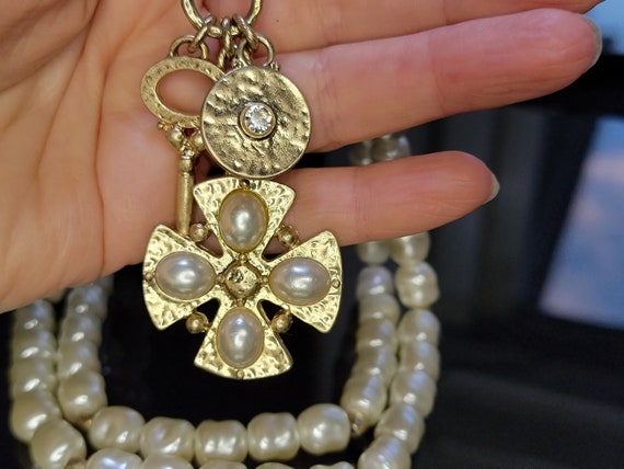 Multi strand pearl statement necklace,Cross neckl… - image 1