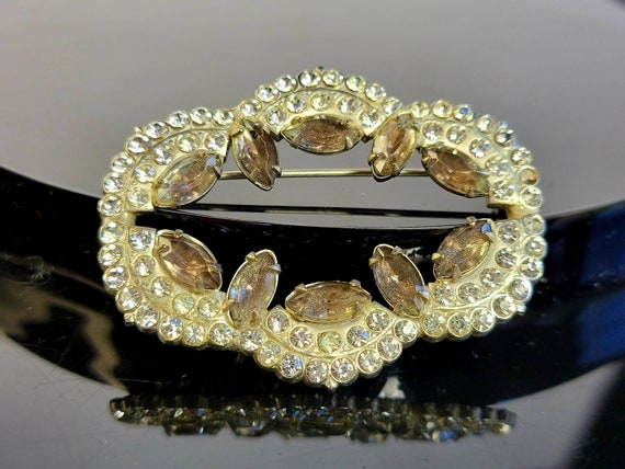Large Openwork Crystal brooch with champagne ston… - image 1
