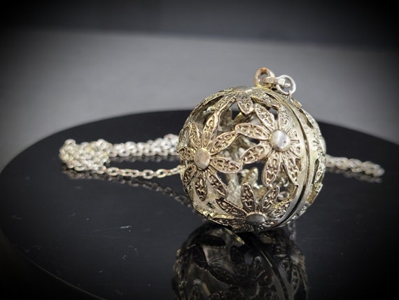 Silver large flower pendant long chain necklace, … - image 6