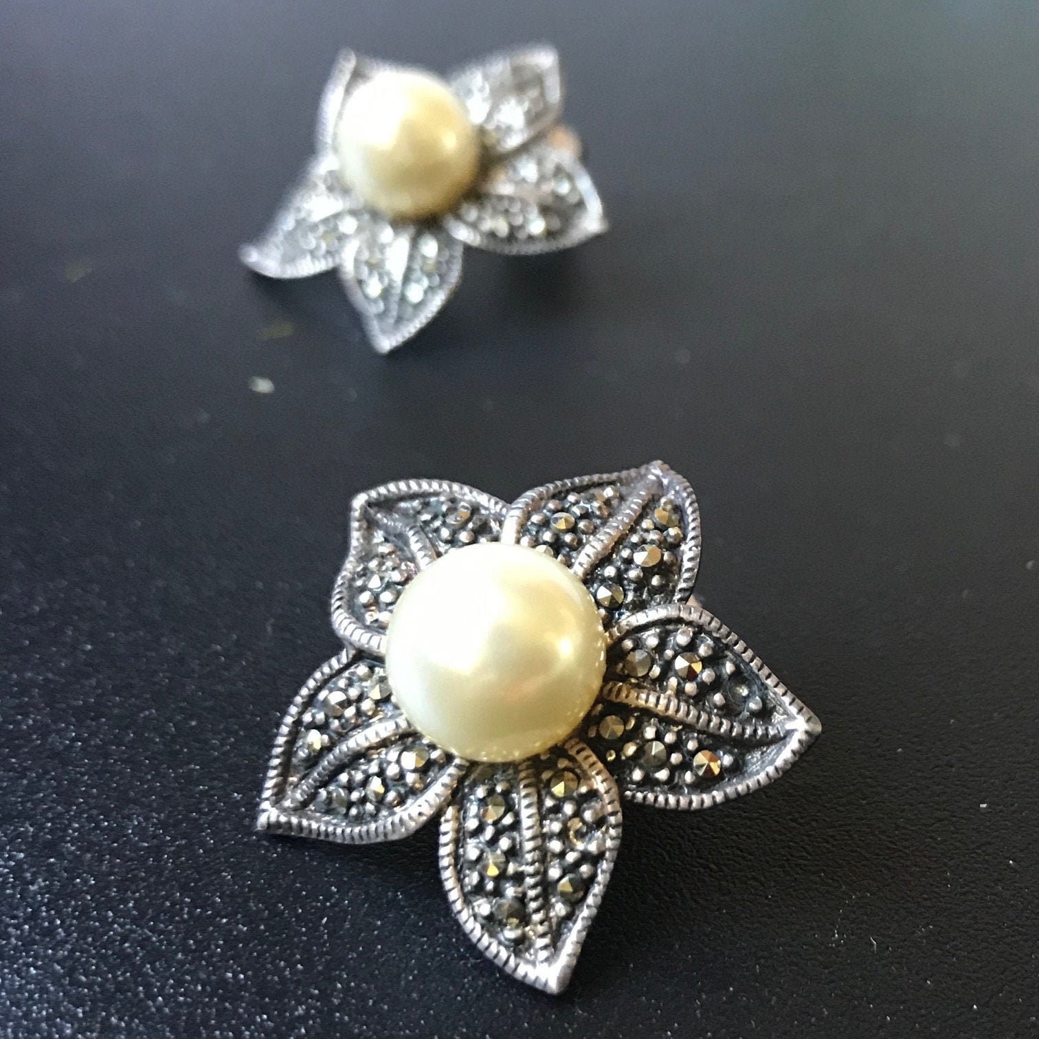 Sterling Silver Flower and Synthetic Pearl Post Earrings Sterling Silver Flower and Synthetic Pearl Post Earrings