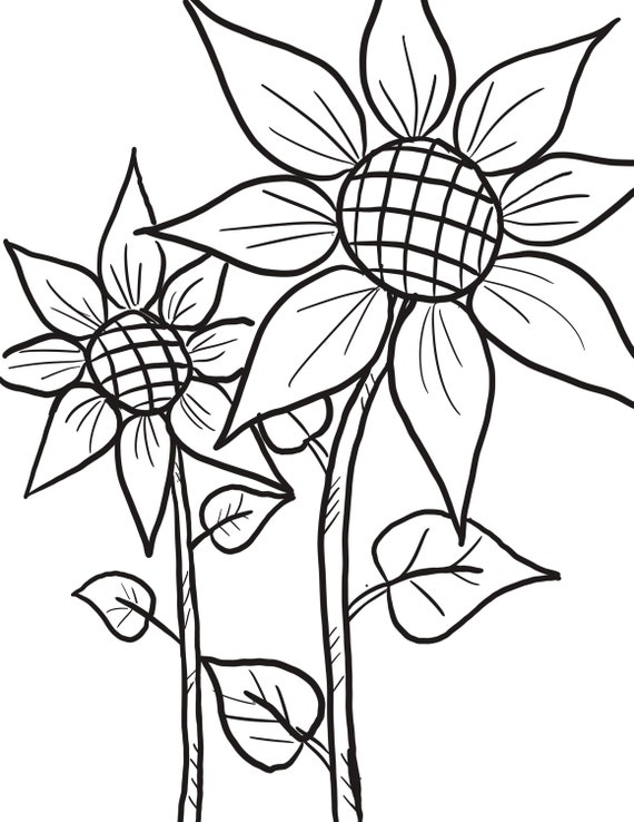 Página para colorear de girasol doble - Etsy México Página para colorear de girasol doble - Etsy México