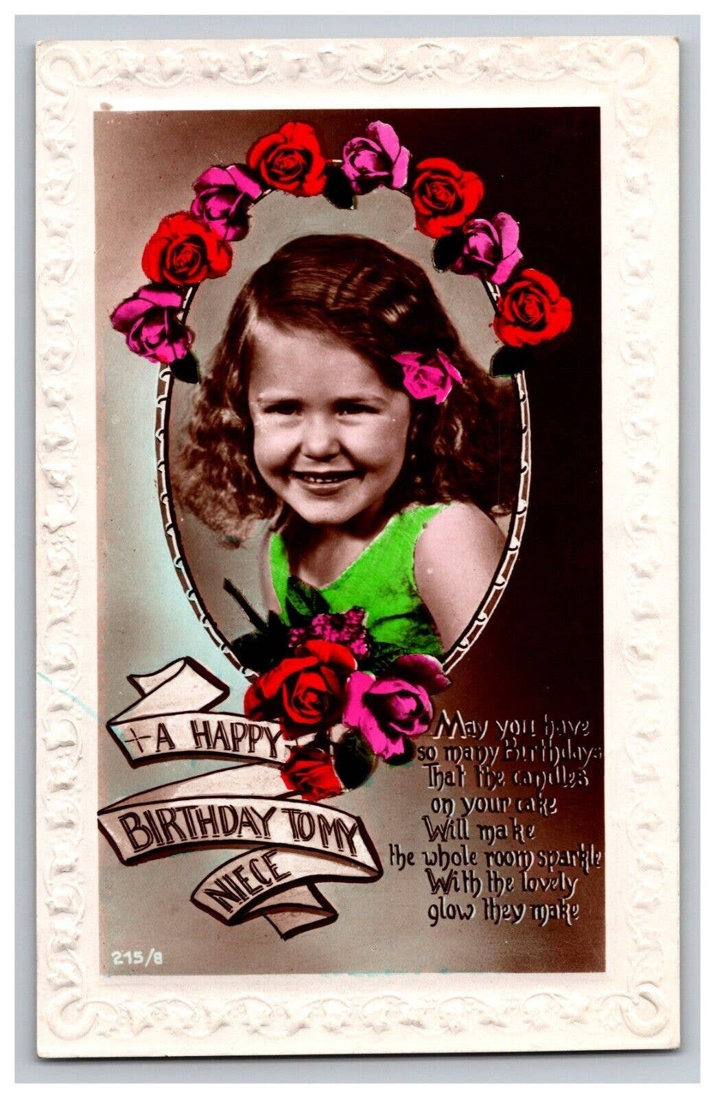 Birthday Poem Flowers Roses Real Photo Girl Victorian Antique Etsy