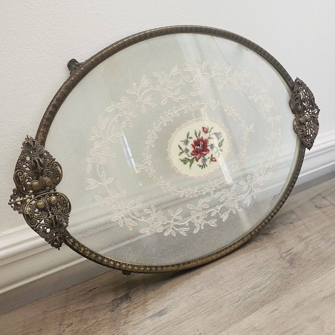 Antique Lace Glass Oval Dressing Table Vanity Tray Victorian Etsy