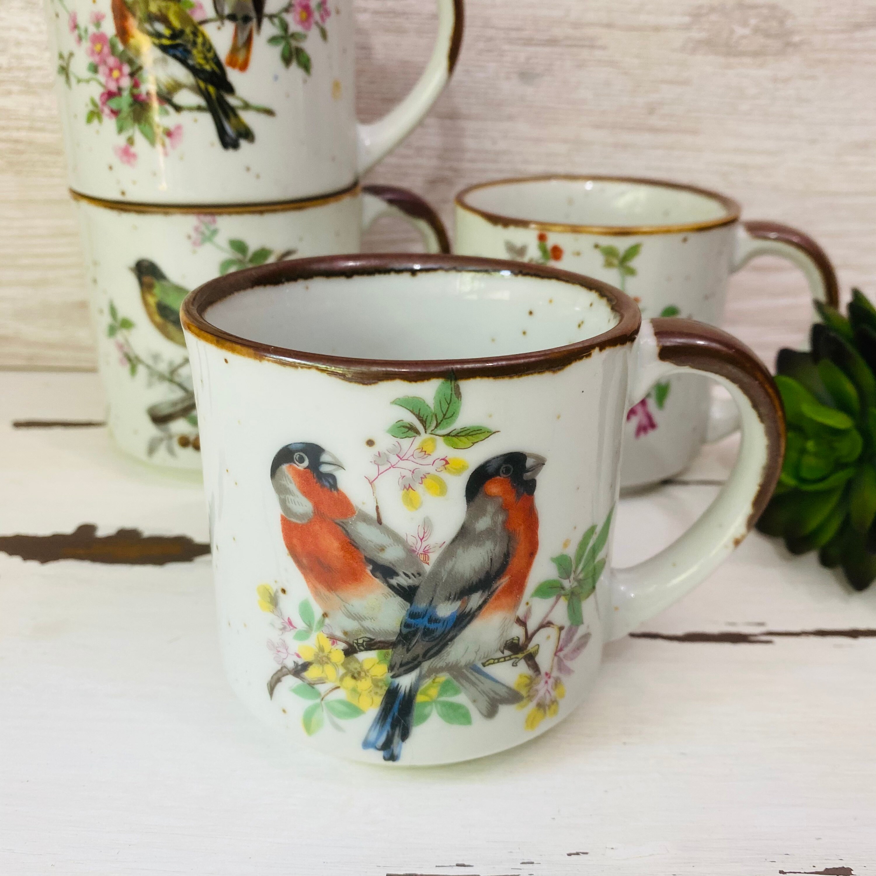 Set of 4 Vintage Bird Coffee Mugs Cups Speckled Stoneware Etsy