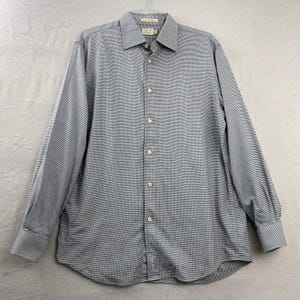 Vintage Parisian Signature Dress Shirt Men L Black White Geometric Retro 80s Mod