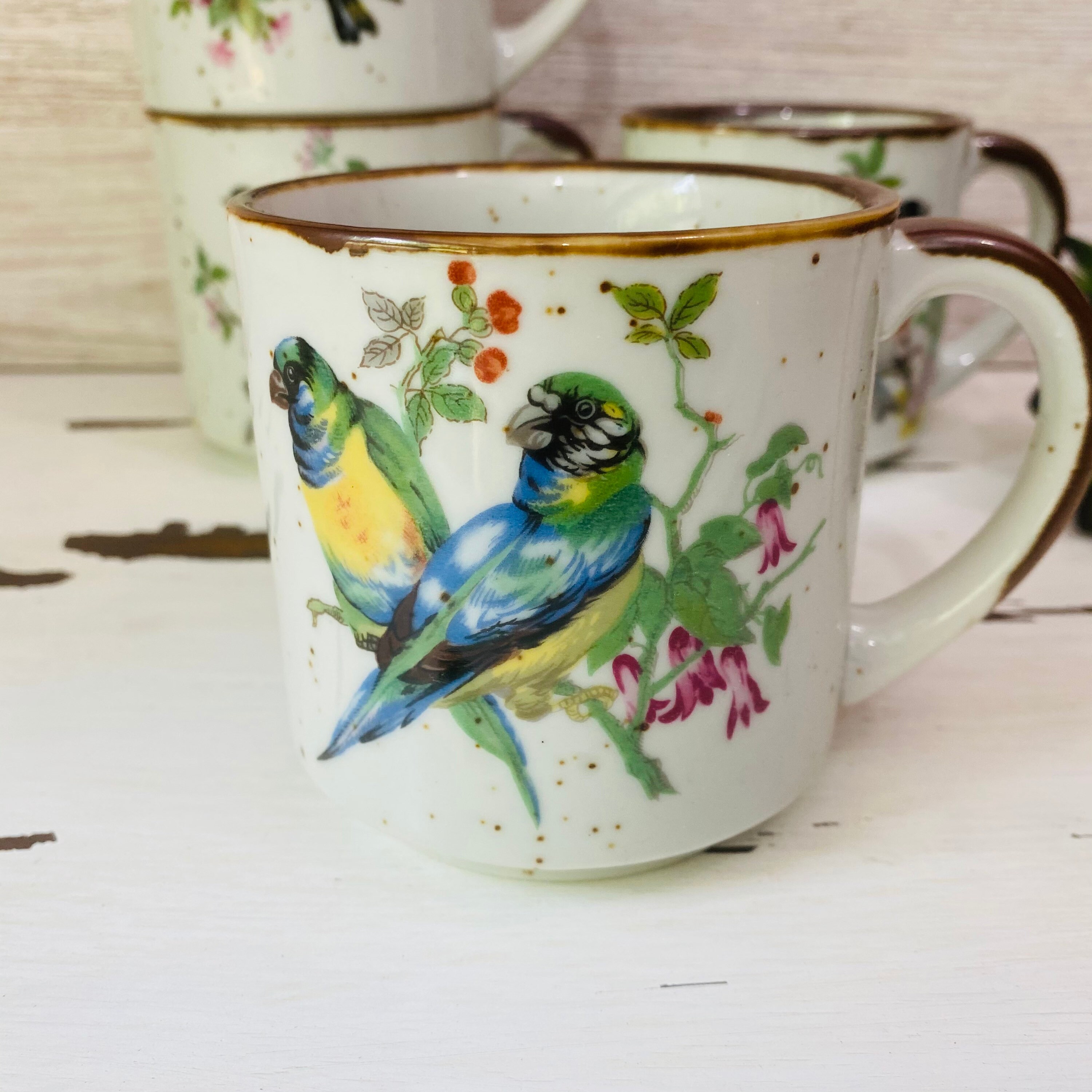 Set of 4 Vintage Bird Coffee Mugs Cups Speckled Stoneware Etsy