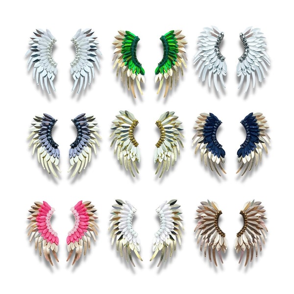 New Design, Large Wing earrings, statement party gold wings, metallic beaded prom earring, butterfly earring, elegant winged bridal earrings
