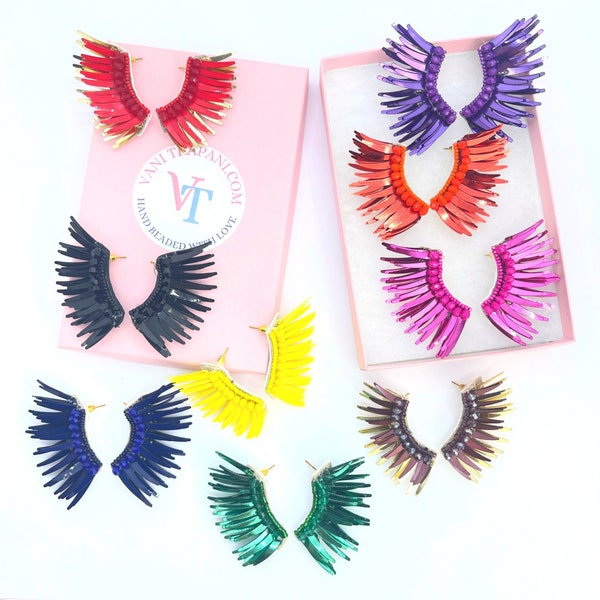 New Colors, Angel Wing earrings, Statement handmade earrings, Sequin angel wings party earring, unique beaded prom earrings, mini wing studs