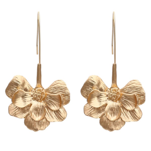 Bohemian style floral earrings, Gold floral drop earrings, Statement wedding earrings, Earrings for girls & women