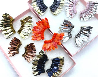 New Colors, Angel Wing earrings, Statement handmade earrings, Sequin angel wings party earring, unique beaded prom earrings, mini wing studs