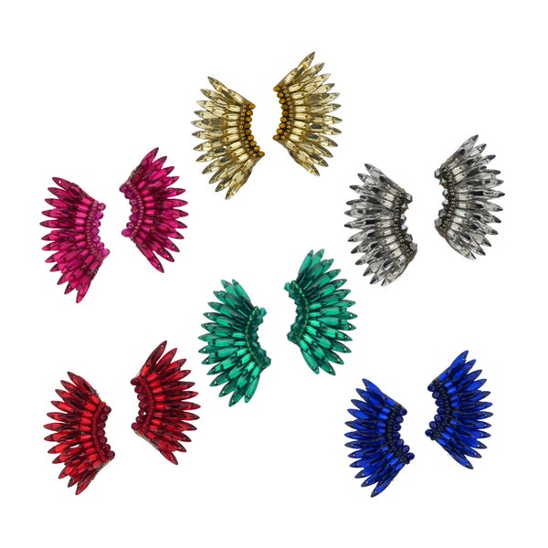 New Colors, Angel Wing earrings, Statement handmade earrings, Sequin angel wings party earring, unique beaded prom earrings, mini wing studs