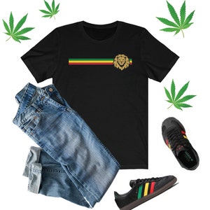 Rasta Stripes with Gold Lion T-Shirt, Reggae Shirt, Reggae Music Shirt, Lion Shirt, Rasta Colors Shirt, Rasta Gold Lion Shirt, Reggae Shirt