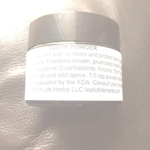 New Improved Ingredients. Tooth Powder Alkaline wildcrafted organic natural ingredients clean the mouth.  No flouride or added chemicals.