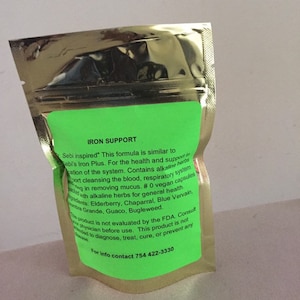 Alkaline herbal Iron support. Similar to Iron Plus. 100 #0 vegetarian capsules packed with the nutrients iron fluorine