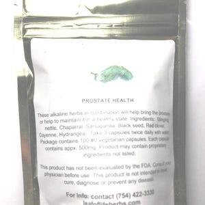 Prostate Health wildcrafted or organic alkaline herbs in 100 # 0 vegetarian capsules. For mens prostate inspired by dr Sebi Sarsaparilla