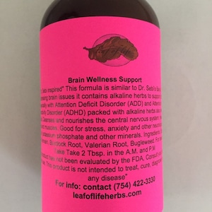 Brain Wellness Tonic Dr. Sebi inspired (Similar to &quot;Banju&quot;) Tonic 8 oz bottle for ADD and ADHD Made from alkaline wildcrafted organic herbs