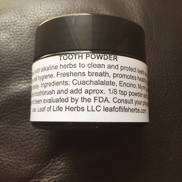 Tooth Powder Alkaline wildcrafted and organic natural ingredients to clean the mouth.  No flouride or added chemicals.