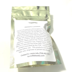 Parasite cleanser organic and wildcrafted  alkaline herbs ingredients in #0 vegetarian capsules