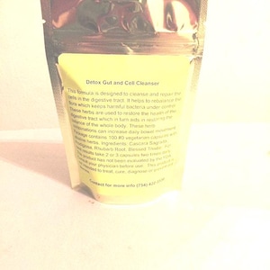 Detox Gut & Cell Cleanser similar to Chelation. Alkaline wildcrafted and organic herbs in vegetarian capsules