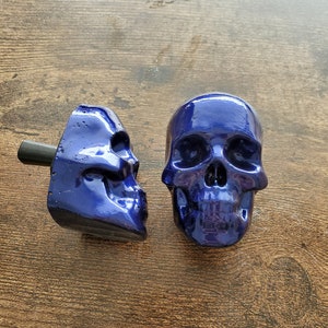 Navy Blue Resin Skull Cabinet Knobs - Large