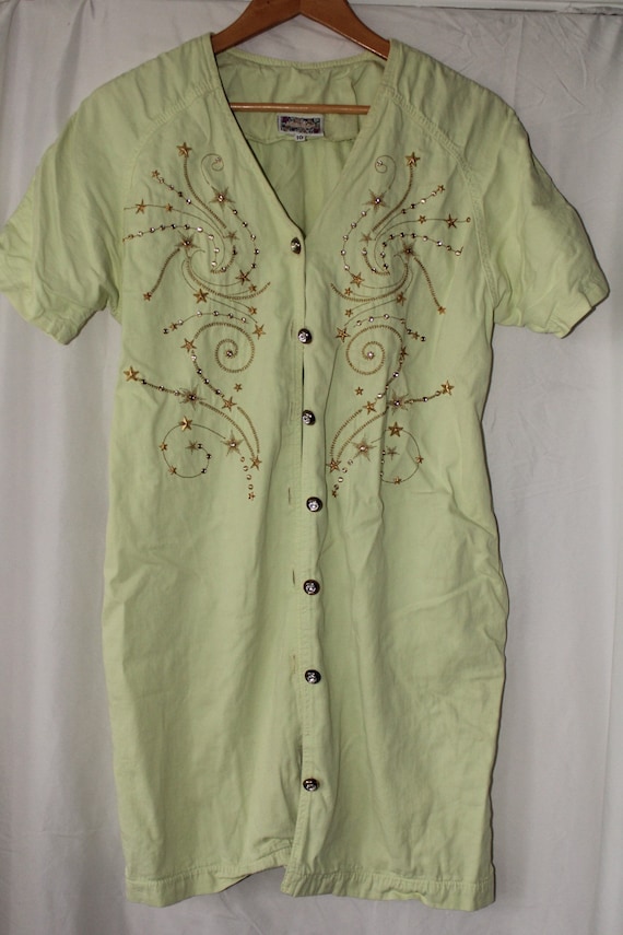 Vintage Neon Embroidered Star Button Up Dress - image 1