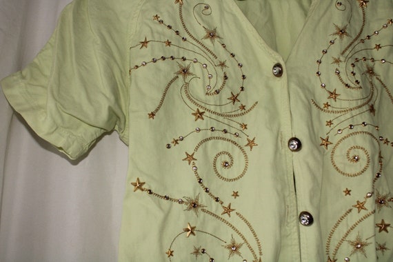 Vintage Neon Embroidered Star Button Up Dress - image 2