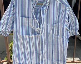 Vintage Lands End Strippad Skjorta med Knappar
