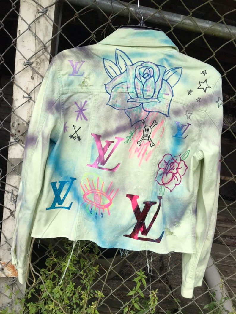 Hand painted distressed denim jacket