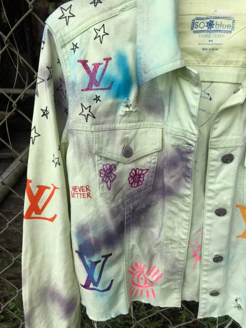 Hand painted distressed denim jacket