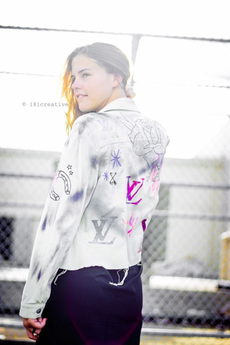 Hand painted distressed denim jacket