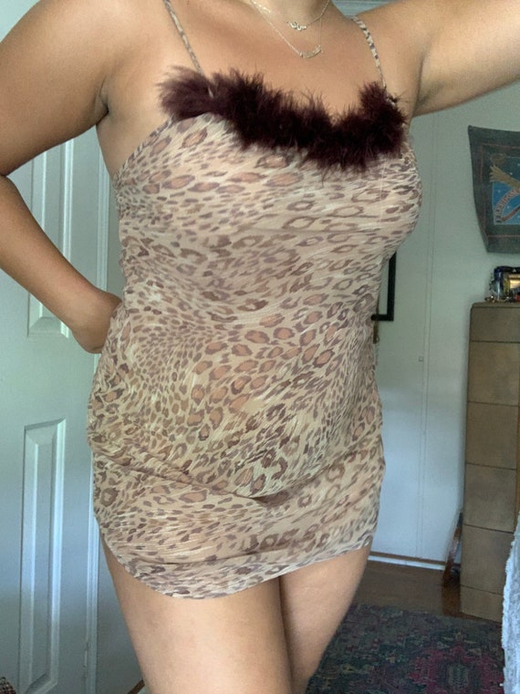 Vintage Feather And Cheetah Print Slip Dress - image 3