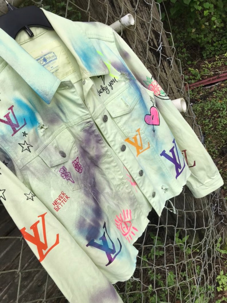 Hand painted distressed denim jacket