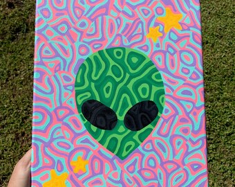 Alien Painting, Wall Art, Hand-painted, Canvas Wall Art, Psychedelic Art, Trippy Art