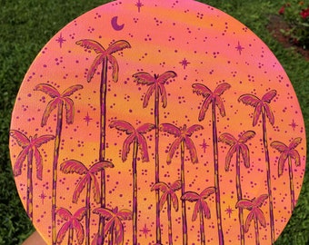 Pink Palm Trees Painting, Hand-painted, Canvas Wall Art, Wall Decor, Palm Trees Wall Art, Tropical Wall Art