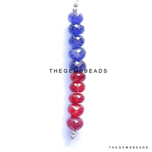 AAA+++ Quality Faceted Rondelle Beads, Natural Pigeon Blood Red Ruby Beads - Natural Blue Sapphire Beads - Size 6mm to 7mm - 10 Beads.