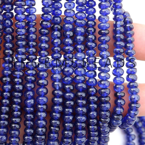 Natural Blue Sapphire Smooth Rondelle Beads, 5.5-6mm Sapphire Rondelle Beads, Sapphire Loose Beads, 6/9/15 Pcs Sapphire for Jewelry Making
