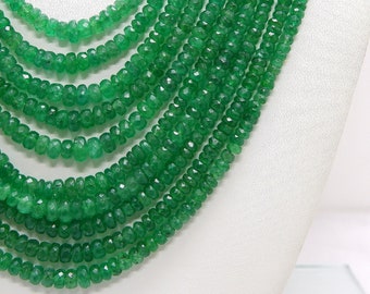 20" Inches 2 Strands, Natural Zambian Emerald Faceted 3MM to 5MM Beads, Emerald Gemstone Natural Beads, Emerald AAA+ Beads, Emerald Beads.