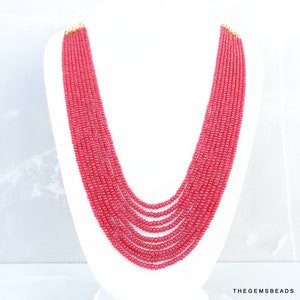 Natural Ruby Necklace, 9 Strand Natural Mozambique Ruby beaded Necklace, Pigeon Blood Red Ruby Rondelle Smooth Beads, Ruby Gemstone Jewelry