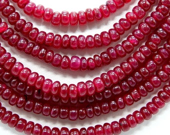 Ruby Beads, Natural African Ruby Roundel Shape Beads Strand \ Natural Ruby beads \ Natural Ruby Jewelry \ Ruby 3MM to 4MM Beads.