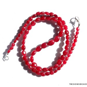 Collar de cuentas de forma ovalada de rubí rojo de 19 pulgadas, cuentas ovaladas lisas de rubí natural, cuentas de rubí rojo sangre de paloma, collar de rubí, tamaño de 5 mm a 8 mm