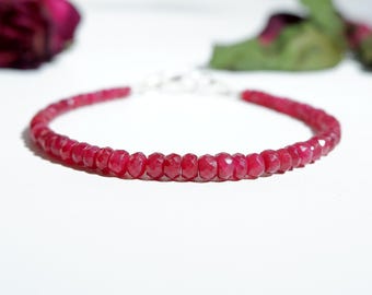 Natural Ruby Bracelet, Natural Ruby Women Bracelet, Handmade Ruby Beads Bracelet, July Birthstone,  Healing Meditation Protection Bracelet.