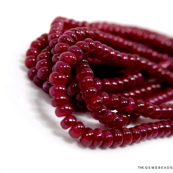 Ruby Beads, Finest Quality Ruby Beads, Natural Ruby Smooth Rondelles Beads, Natural Earth Mined Ruby Beads, Size 3mm to 4mm, 7" Inch Strand.