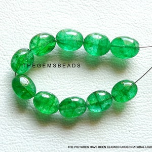 8mm - 9mm, Emerald Smooth Oval Beads, Natural Zambian Emerald Beads, Zambian Emerald Oval Beads, Emerald AAA+ Beads, Loose Emerald Beads