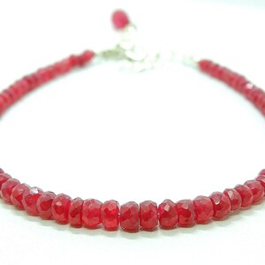 Ruby Bracelet - Dainty Natural Ruby Delicate Bracelet Ruby Faceted Beads Bracelet - July Birthstone - 925 Sterling Silver - Size 3 to 4.5mm