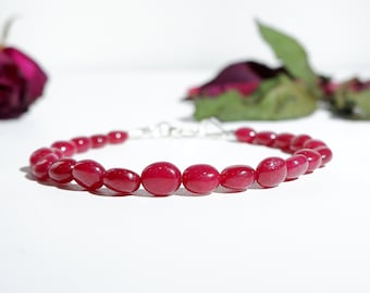 Bracelet rubis africain naturel en argent sterling 925, bracelet rubis fait main, bracelet pierres de naissance juillet, bijoux pierres de naissance juillet.