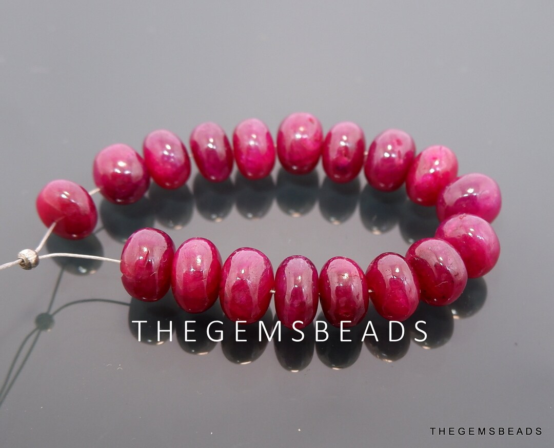 7mm - 7.5mm, Ruby Smooth Rondelle, Natural Mozambique Ruby Beads, Red ...